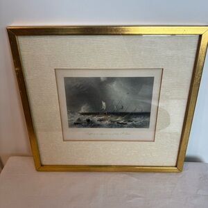 Vintage Framed Engraving Print Raft in a Squall on Lake St Peter